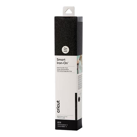 Cricut Smart Iron-on 33x273cm 1 sheet (Glitter Black); 1 roll 33 cm x 2.7 m (13 in x 9 ft); Works without a cutting mat – just load & go!; Outlasts 50+ washes!; Cuts beautifully and weeds easily; For Cricut Explore™ 3 & Cricut Maker™ 3